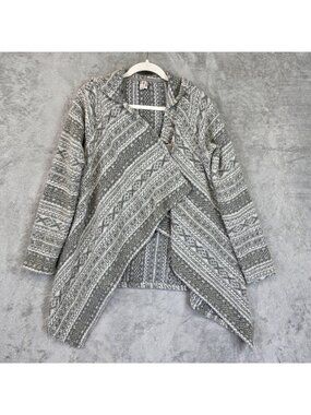 Pink Lotus Cardigan Sweater Womens Small Gray Hooded Fair Isle Open Front Boho